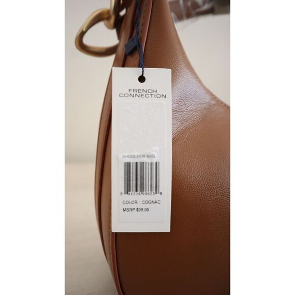 French Connection Cognac PU Leather Moritz Textured Smooth Hobo Shoulder Bag - Picture 11 of 14